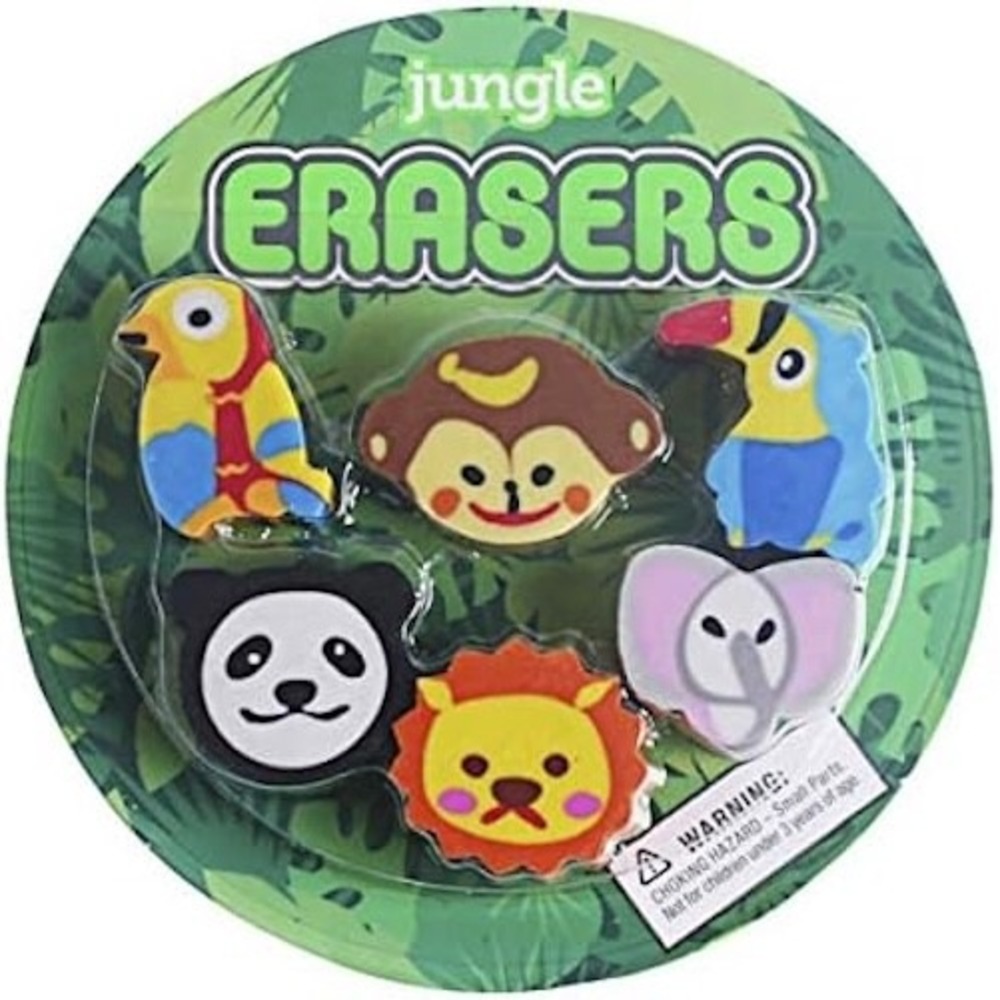 Office Depot Jungle Erasers Set Unisex OS New Animal Shaped 6 Pack Rubber